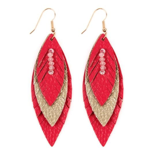 Layered Leather Red Earrings