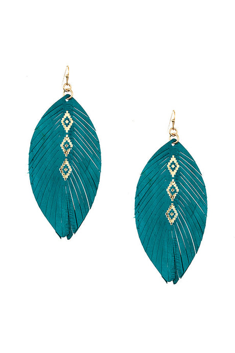 Teal Feathered Earrings