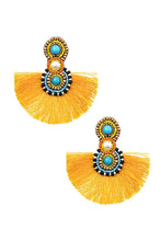 Load image into Gallery viewer, Mustard Beaded Tassel Earrings