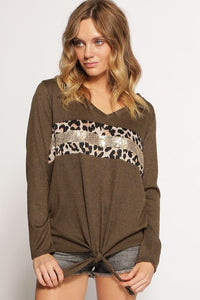 V-neck Top with Sequin and Leopard Panels
