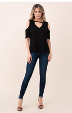 Load image into Gallery viewer, Cold Shoulder Short Sleeve Black Top