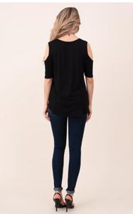 Cold Shoulder Short Sleeve Black Top