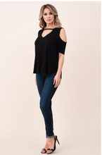 Load image into Gallery viewer, Cold Shoulder Short Sleeve Black Top