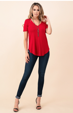 Load image into Gallery viewer, Loose Fit V-Neck Red Tee