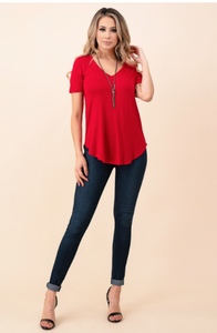 Loose Fit V-Neck Red Tee
