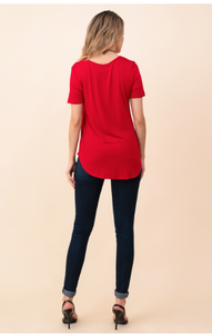 Loose Fit V-Neck Red Tee