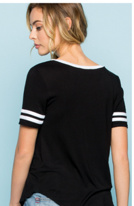 Double Stripes Black Ringer Top