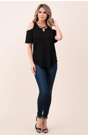 Cold Shoulder Short Sleeve Criss-Cross Neck Top