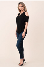 Load image into Gallery viewer, Cold Shoulder Short Sleeve Criss-Cross Neck Top