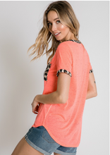 Load image into Gallery viewer, Coral Top with Animal Print Detail