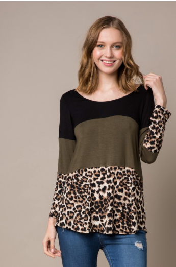 Crochet Button Back Tunic with Animal Print Plus