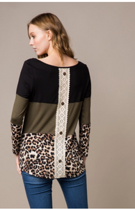 Crochet Button Back Tunic with Animal Print Plus