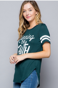 Varsity Striped Sleeve Graphic Print Top
