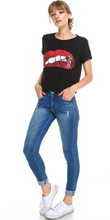 Load image into Gallery viewer, Short Sleeve Sequin Lip Black Top