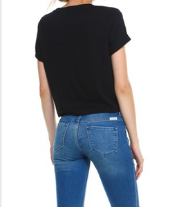 Short Sleeve Sequin Lip Black Top