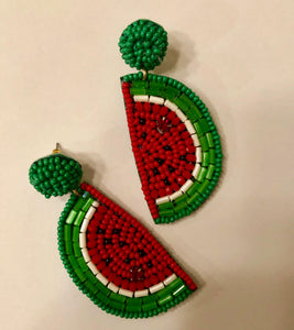 Green beaded Watermelon Earrings