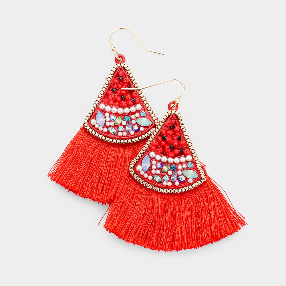 Red Watermelon Tassel Earrings