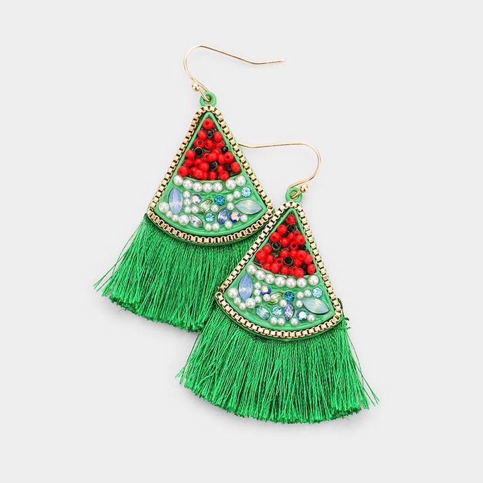 Watermelon Green Tassel Earrings